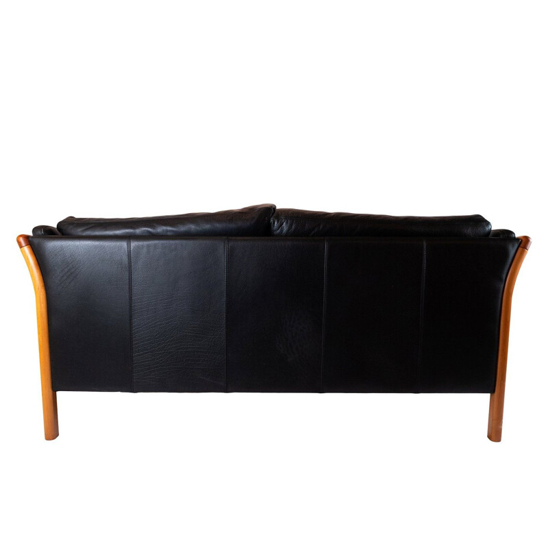 Vintage 2-Sitzer-Sofa, gepolstert in schwarzem Leder, Dänemark 2002