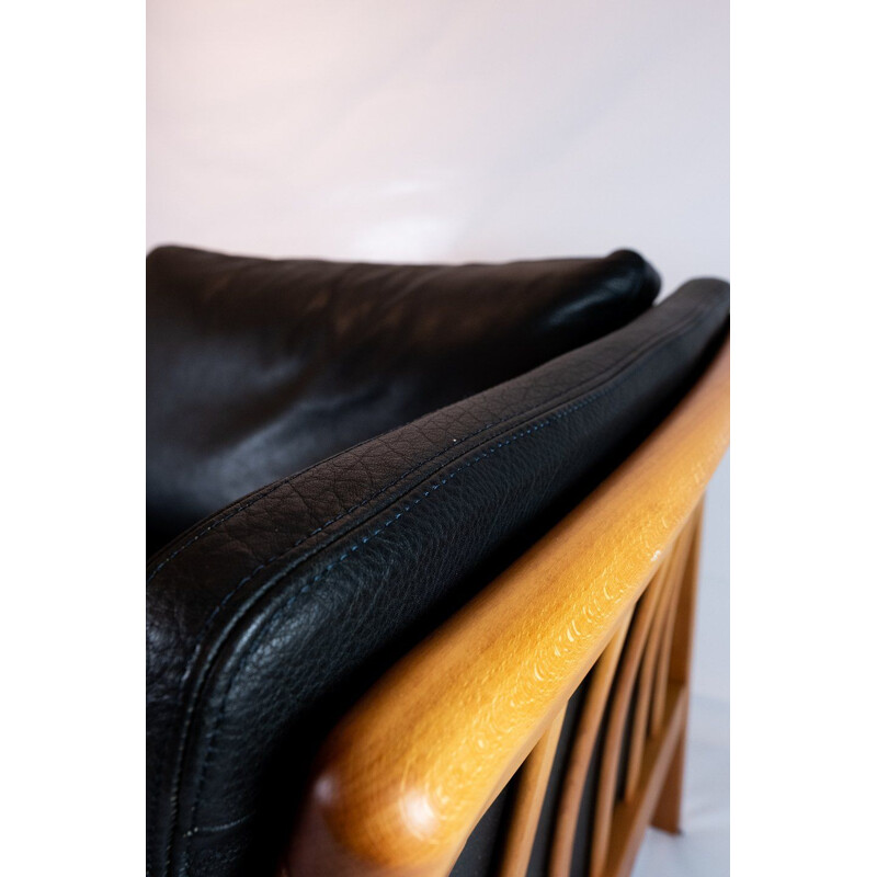 Vintage 2-seater sofa upholstered in black leather, Denmark 2002