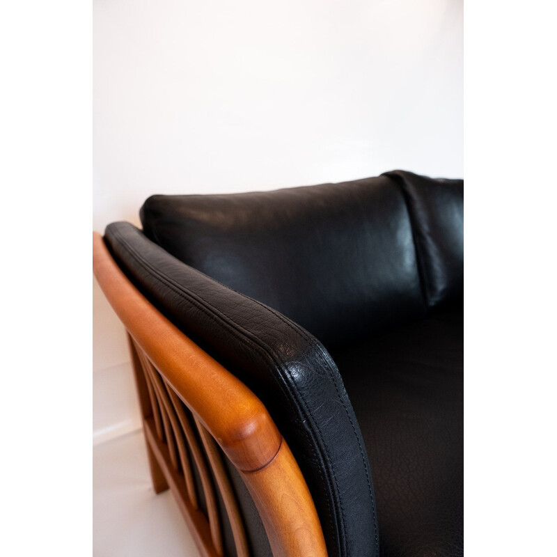 Vintage 2-Sitzer-Sofa, gepolstert in schwarzem Leder, Dänemark 2002