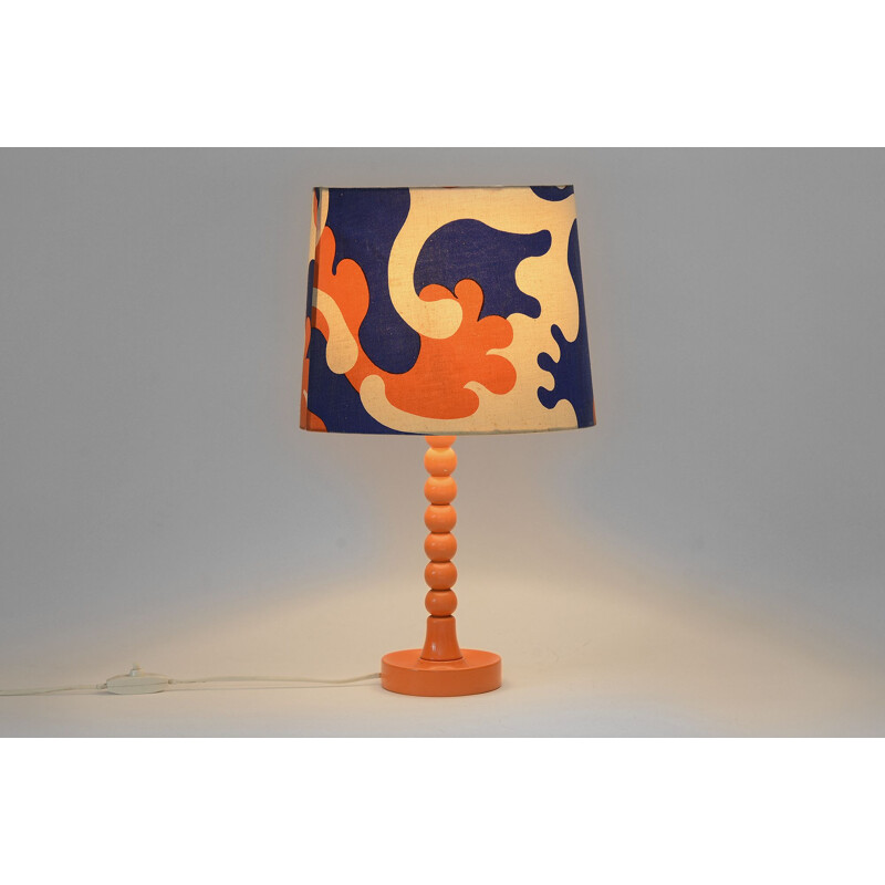 Vintage table lamp with wooden base and linen lampshade, Sweden 1960