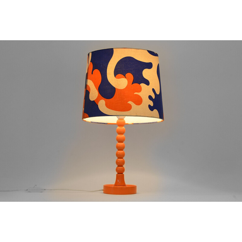 Vintage table lamp with wooden base and linen lampshade, Sweden 1960