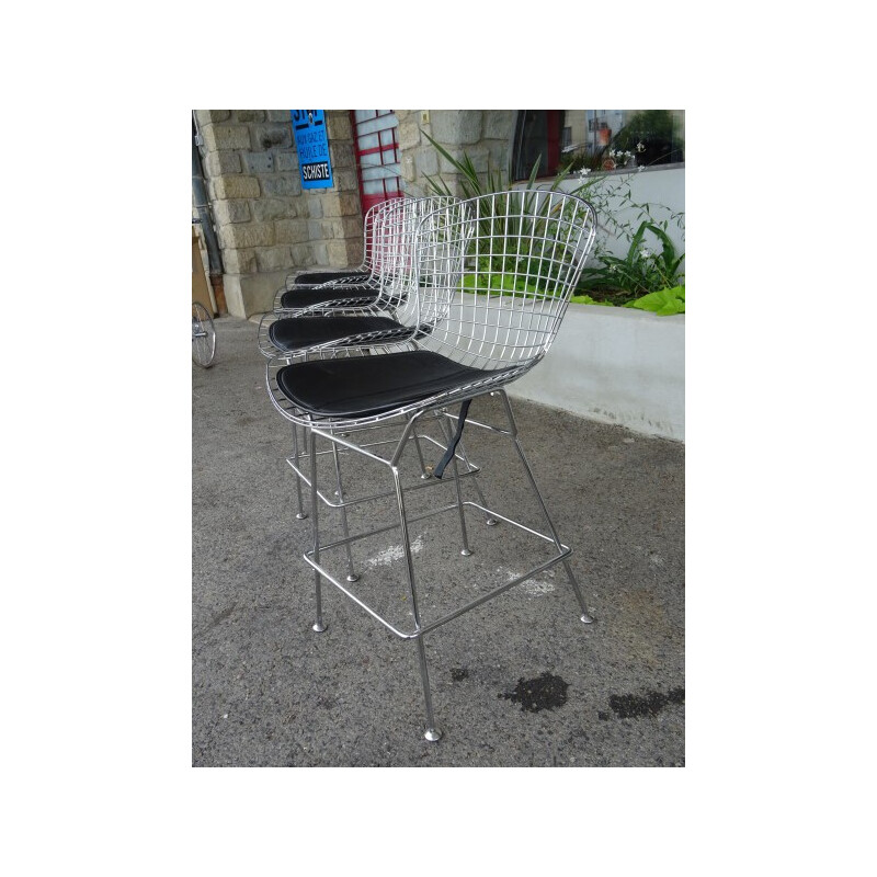 Set of 4 Knoll stools in chrome steel and leatherette, Harry BERTOIA - 1980s