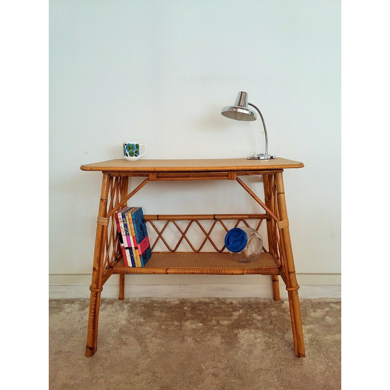 Little wooden desk in rattan - 1970s