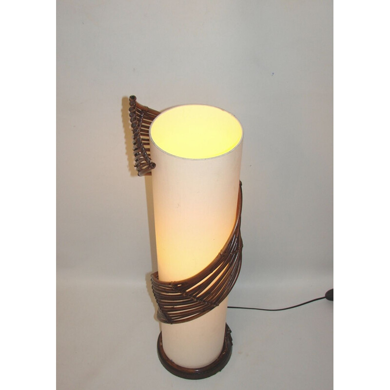 Vintage plastic en rotan vloerlamp, 1980