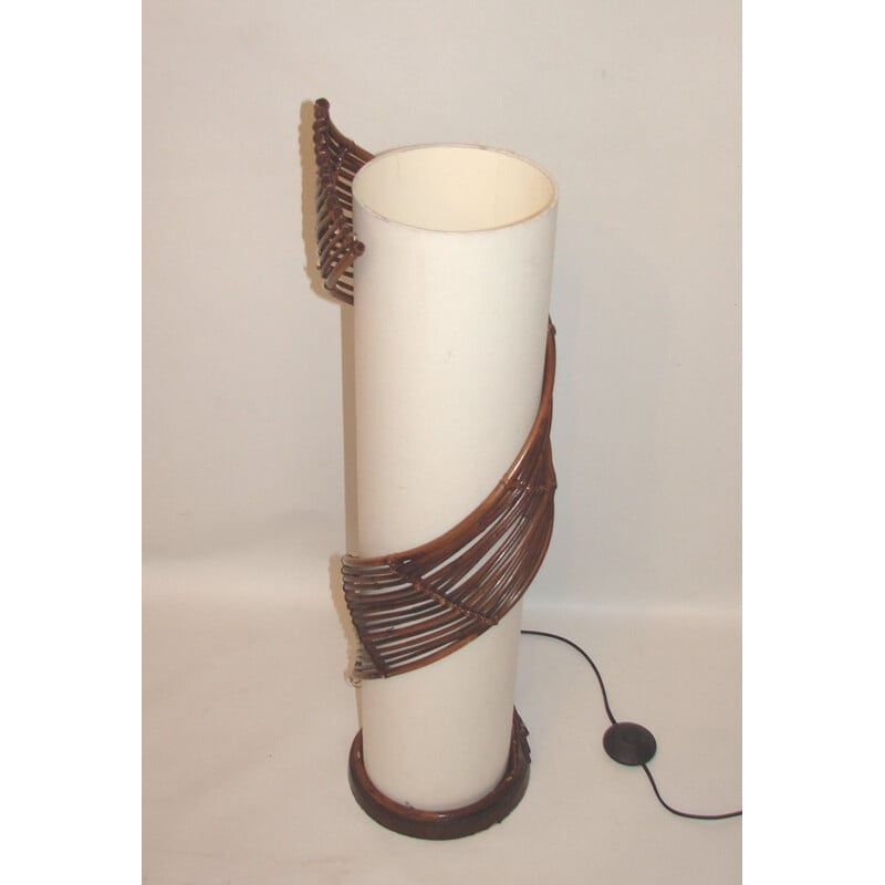Vintage plastic en rotan vloerlamp, 1980