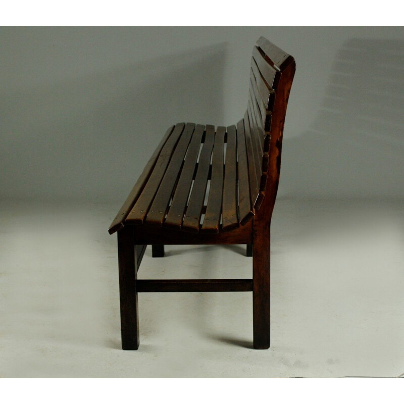 Long indoor railway station bench in solid beech wood 1940