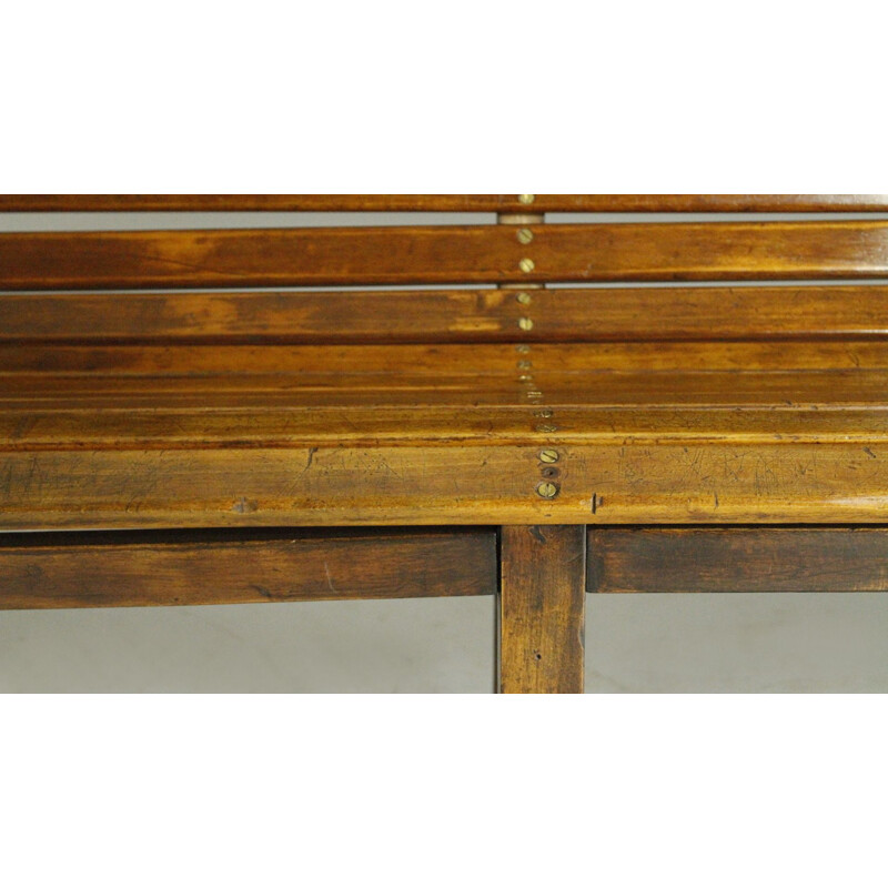 Long indoor railway station bench in solid beech wood 1940