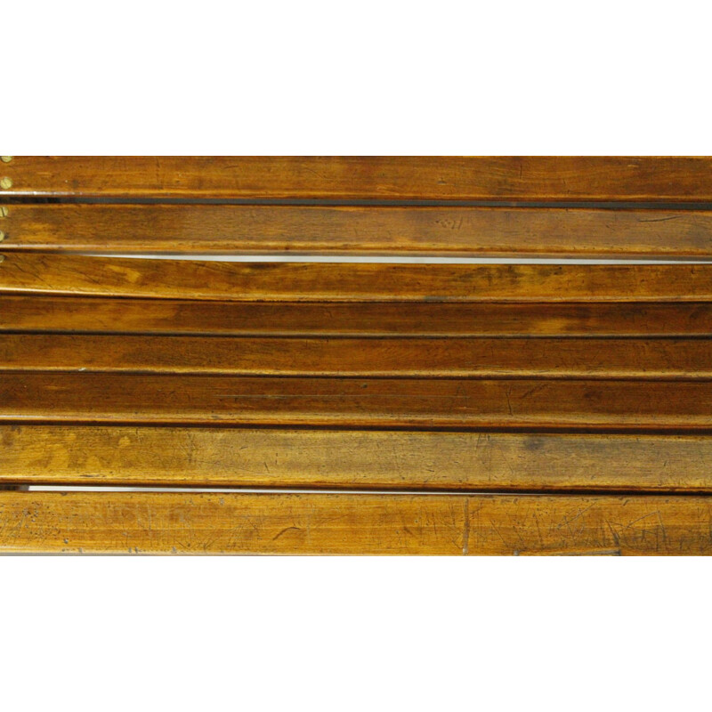 Long indoor railway station bench in solid beech wood 1940