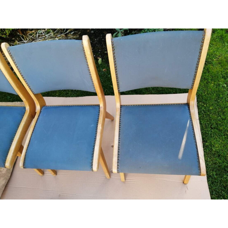 Lot of 7 vintage blue chairs 1960