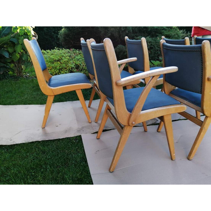 Lot of 7 vintage blue chairs 1960