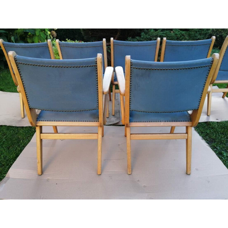 Lot of 7 vintage blue chairs 1960