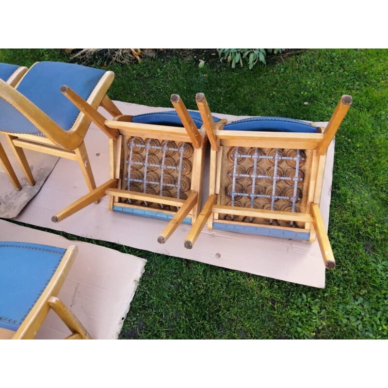 Lot of 7 vintage blue chairs 1960