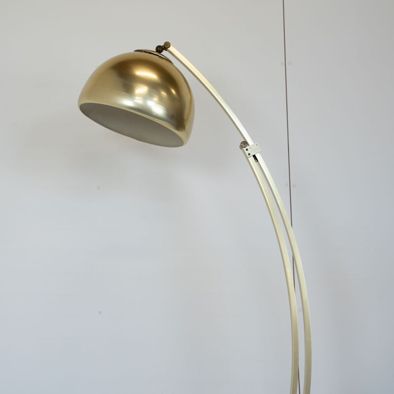 Lampada ad arco vintage in alluminio con base in marmo