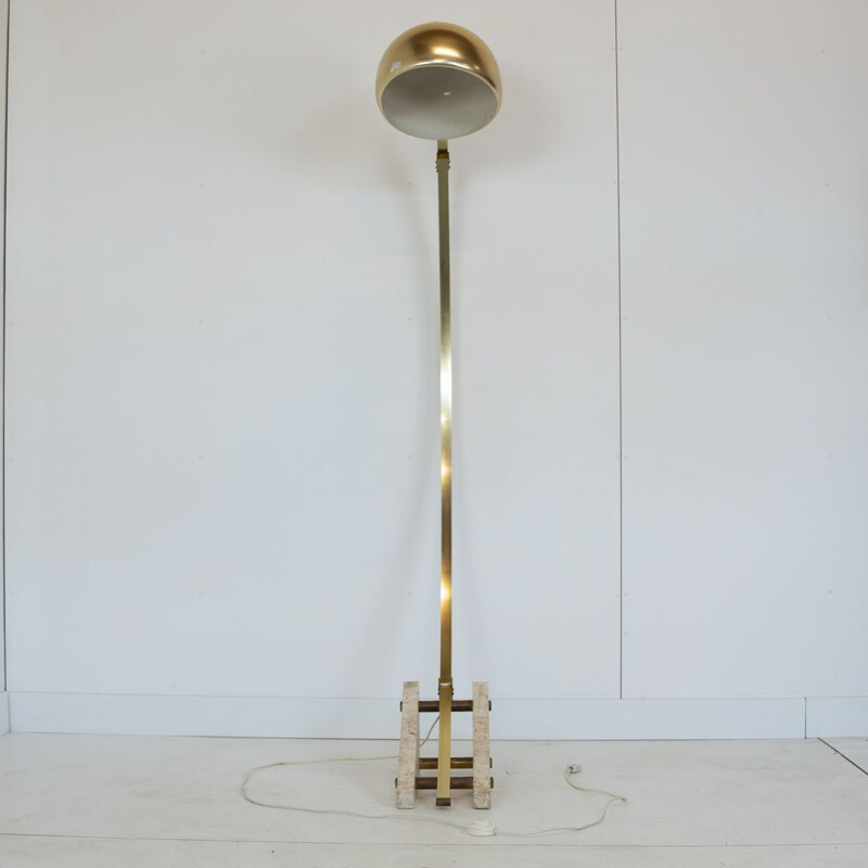 Vintage aluminium booglamp met marmeren voet