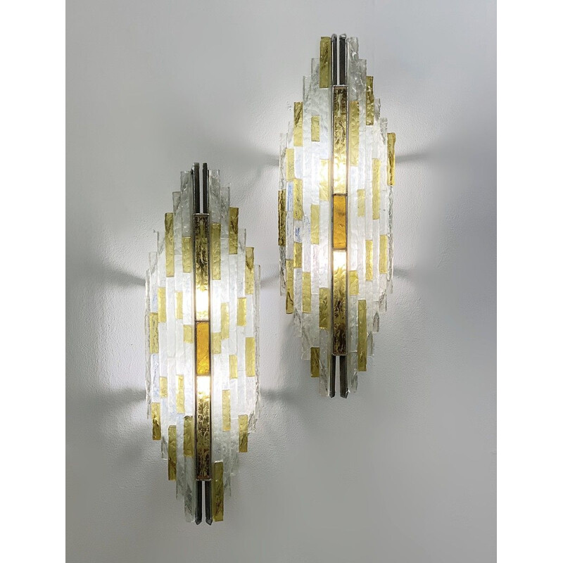 Pair of vintage Brutalist wall lamps by Albano Poli for Poliarte 1970