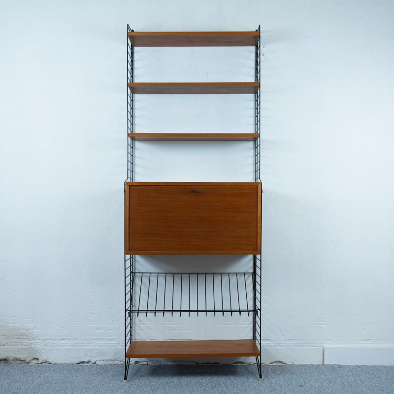 Vintage teak wood and metal shelving system