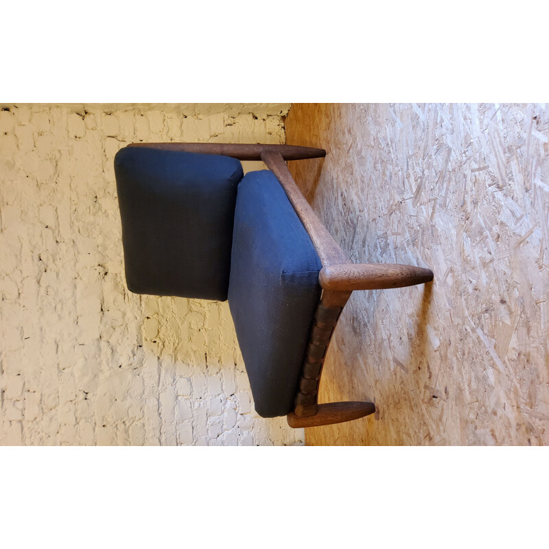 Pair of vintage brutalist armchairs with leather straps