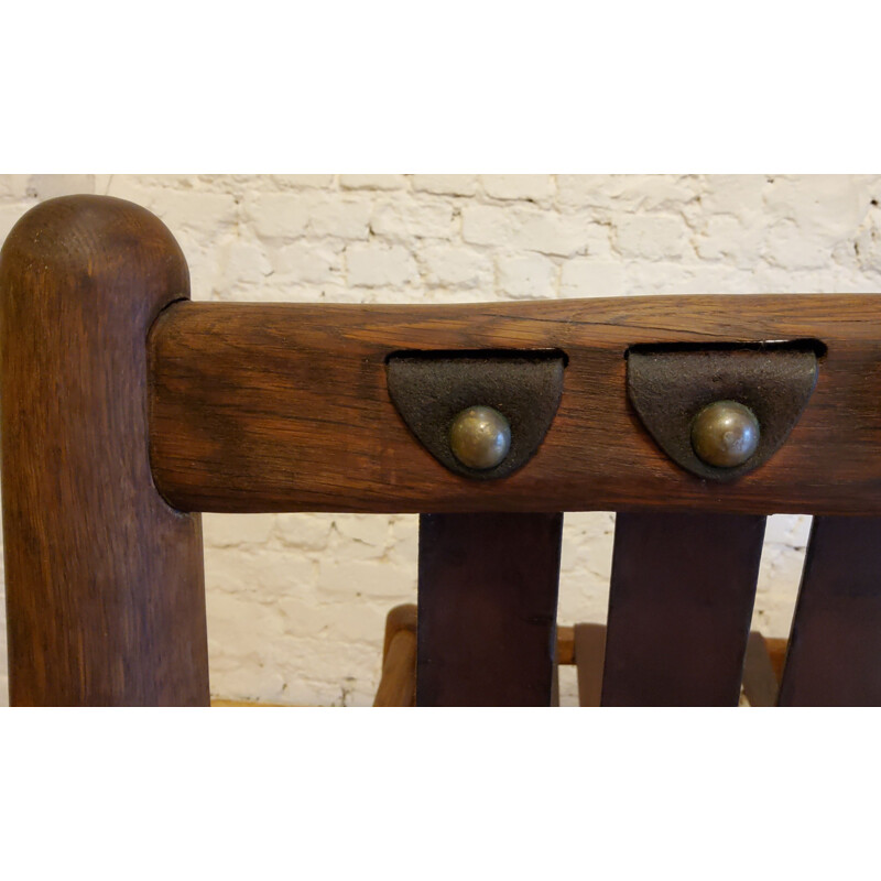 Pair of vintage brutalist armchairs with leather straps