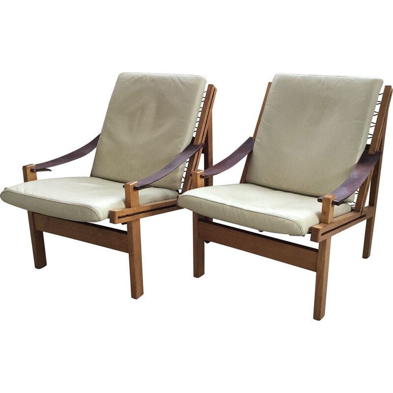 Pair of vintage Norwegian Leather Lounge Chairs by Torbjørn Afdal for Bruksbo 1960s