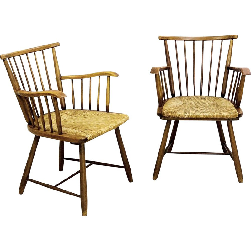 Paire de fauteuils vintage Ash And Rush Seats par Arno Lambrecht pour WK Mobel 1950s