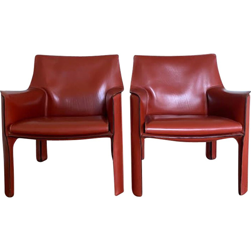 Pair of vintage ark Red Armchairs by Mario Bellini for Cassina