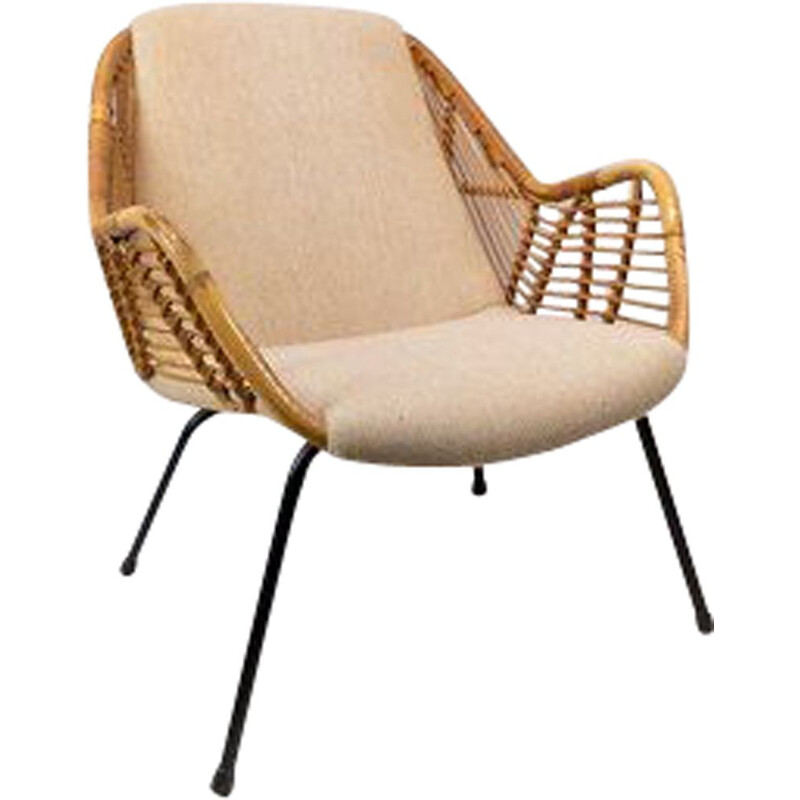 Dänischer Sessel aus Holz und hell gepolstert 1950