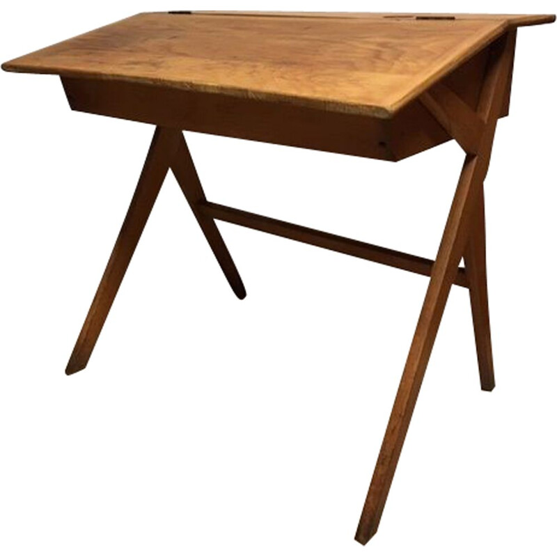 Vintage school desk with compass base 1960