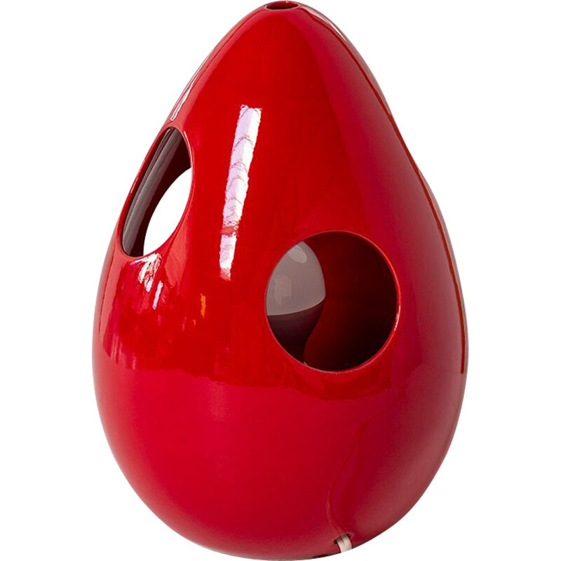 Lámpara de mesa vintage de cerámica roja de Pino Spagnolo, Italia 1970