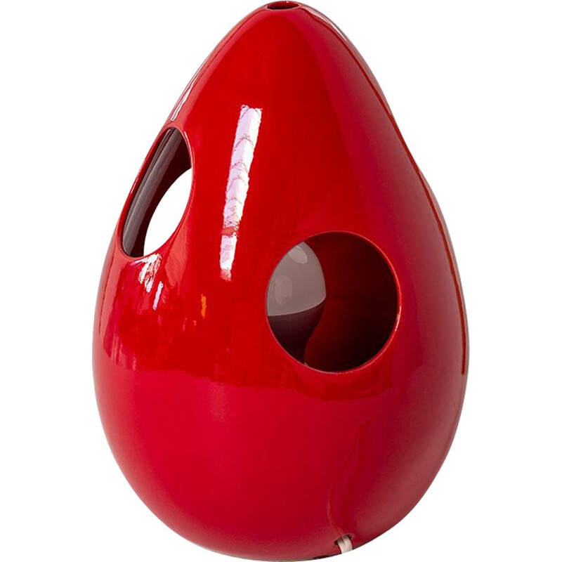 Vintage red ceramic table lamp by Pino Spagnolo, Italy 1970