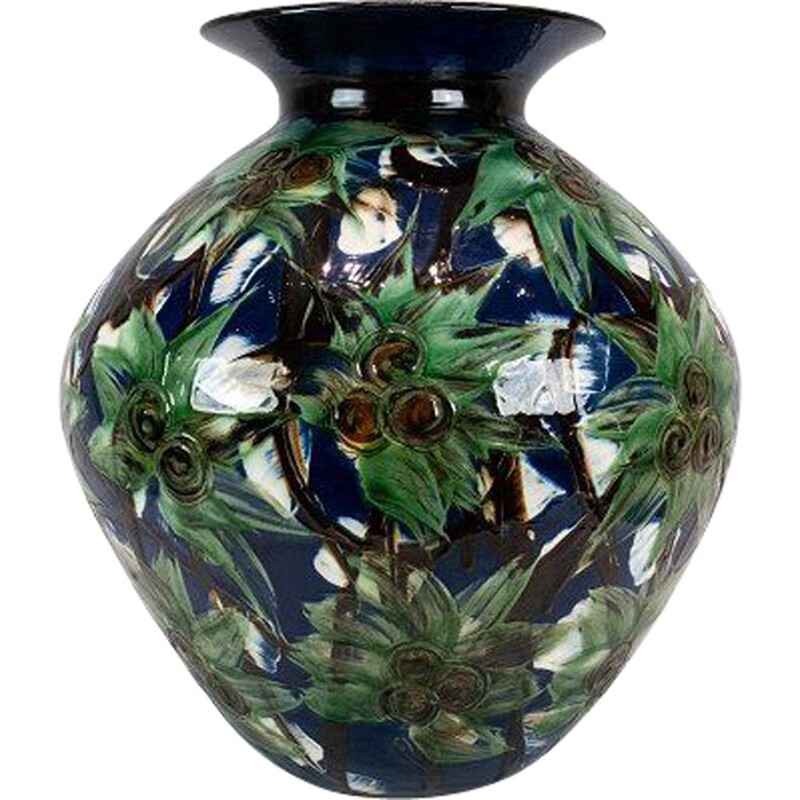 Vintage ceramic vase glazed in green by Herman A. Kähler