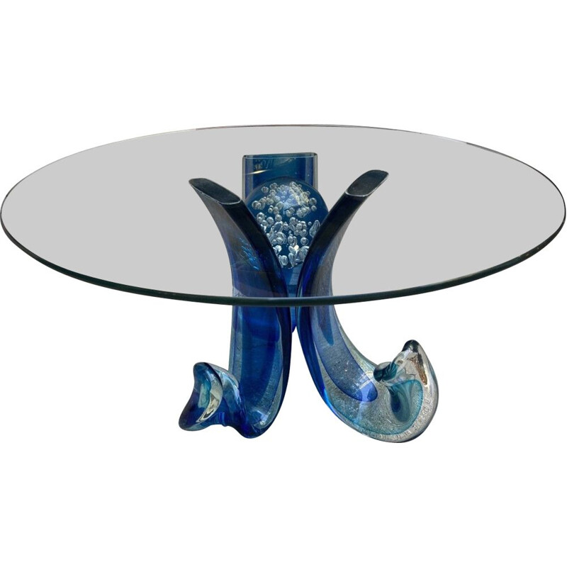 Vintage coffee table in blue murano glass