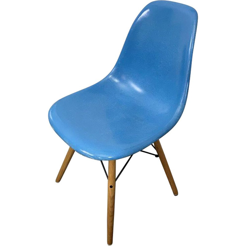 Chaise vintage DSW bleu turquoise édition Herman Miller par Charles & Ray Eames