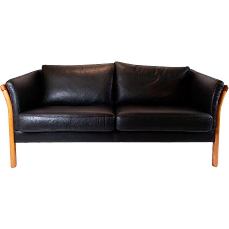 Vintage 2-Sitzer-Sofa, gepolstert in schwarzem Leder, Dänemark 2002