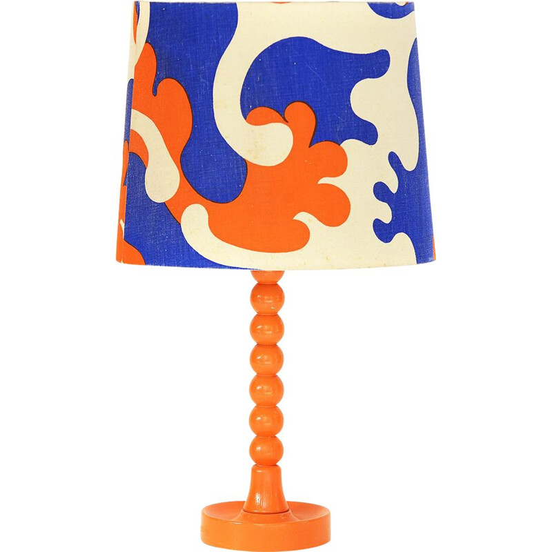 Vintage table lamp with wooden base and linen lampshade, Sweden 1960