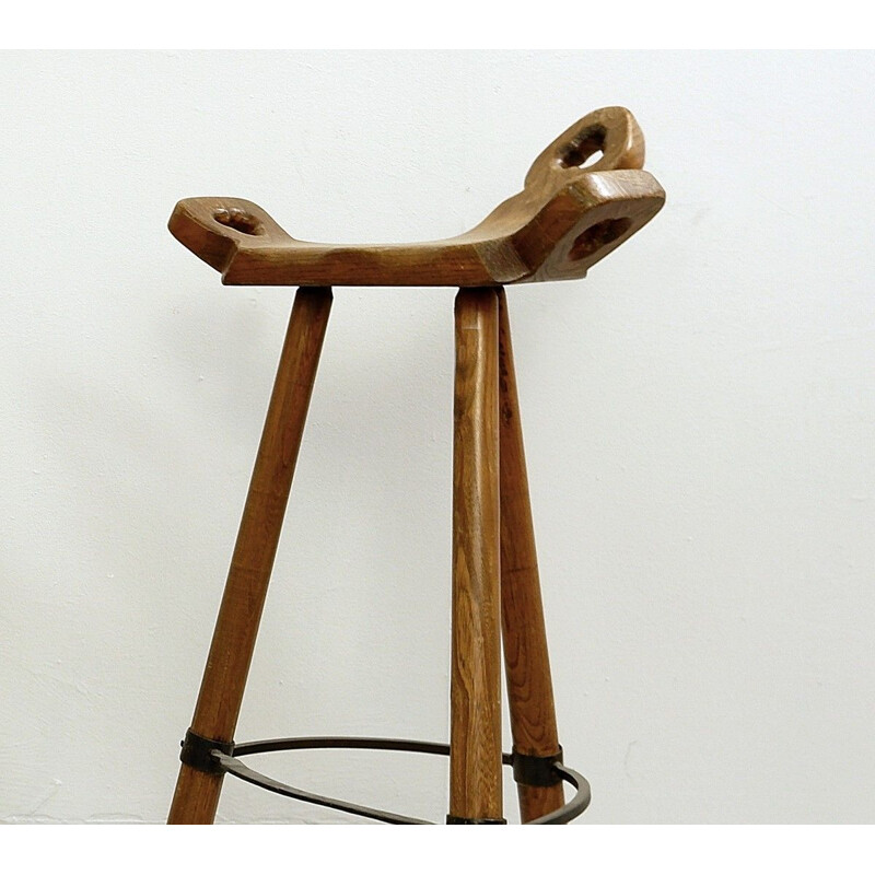 Pair of brutalist vintage bar stools, Spain 1970