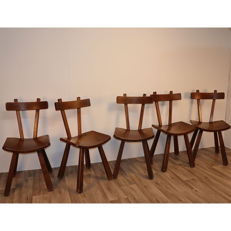 Set of 5 vintage brutalist elm chairs, 1960