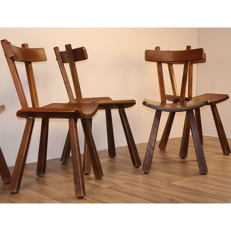 Set of 5 vintage brutalist elm chairs, 1960