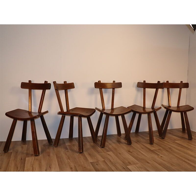 Set of 5 vintage brutalist elm chairs, 1960