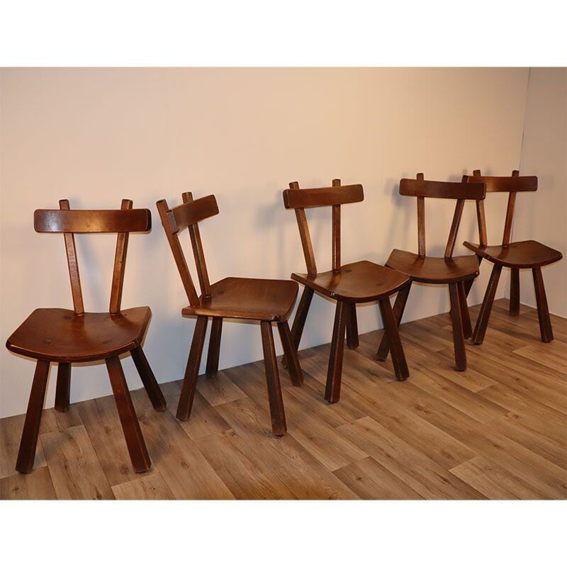 Set of 5 vintage brutalist elm chairs, 1960