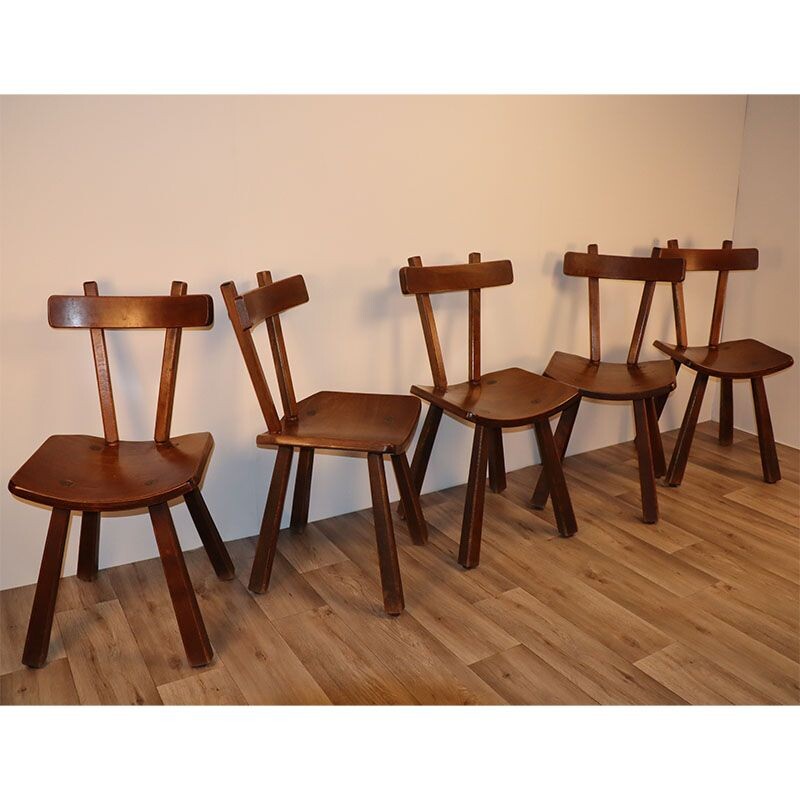 Set of 5 vintage brutalist elm chairs, 1960