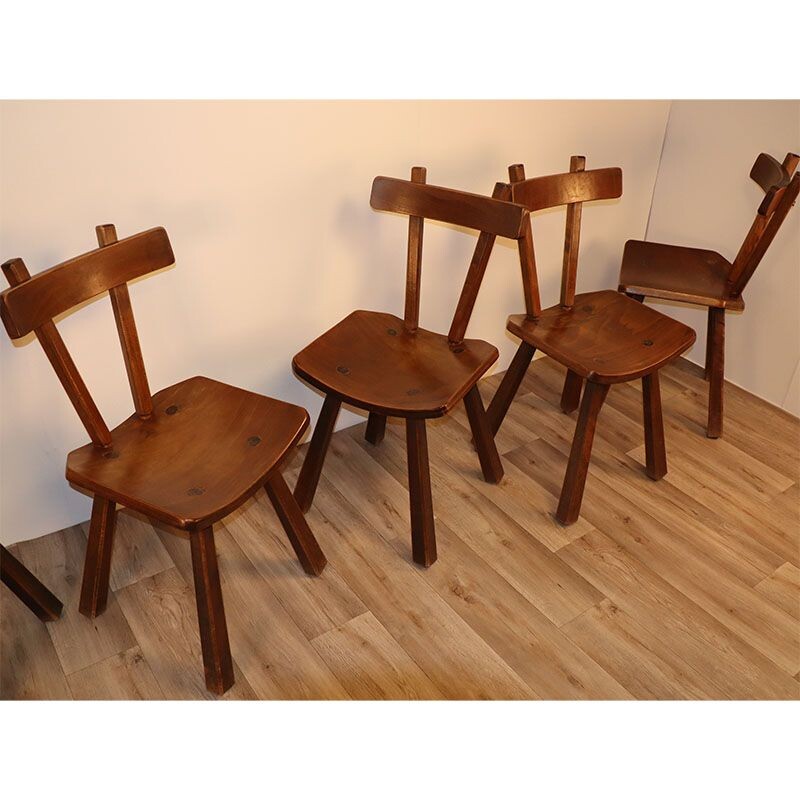 Set of 5 vintage brutalist elm chairs, 1960