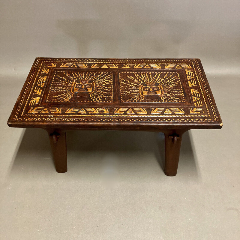 Vintage leather and wood coffee table Angel Pazmino 1950