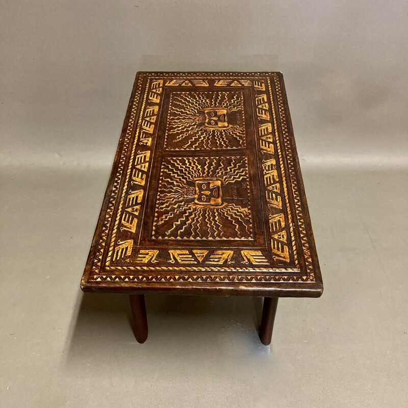 Vintage leather and wood coffee table Angel Pazmino 1950