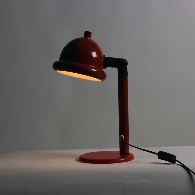 Vintage red metal table lamp, Czechoslovakia 1960