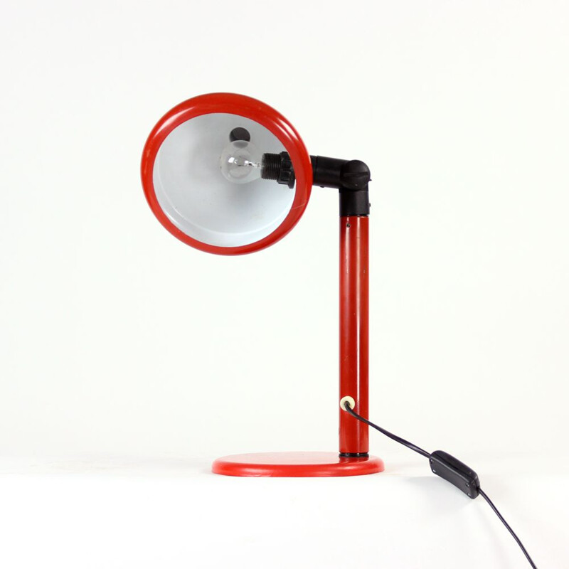 Vintage red metal table lamp, Czechoslovakia 1960