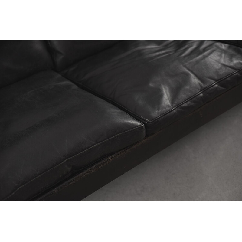 Early vintage Black Leather 3-Seater Sofa by Kurt Østervig for Centrum Møbler Danish 1950s