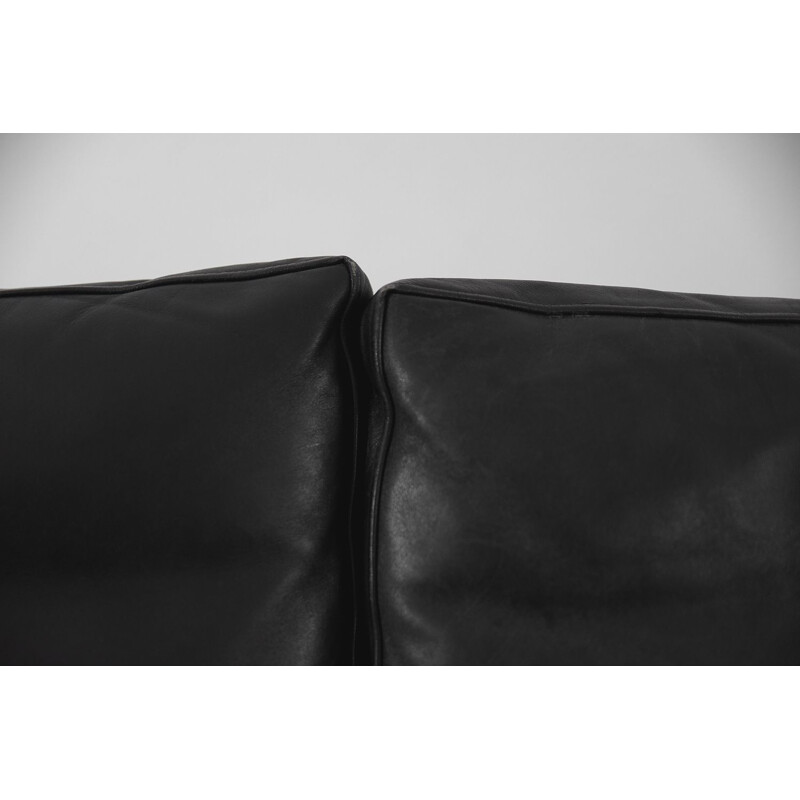 Early vintage Black Leather 3-Seater Sofa by Kurt Østervig for Centrum Møbler Danish 1950s