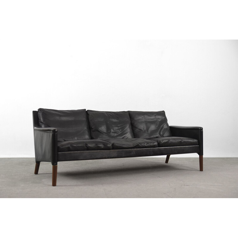 Vintage 3-Sitzer-Sofa in schwarzem Leder von Kurt Østervig für das dänische Centrum Møbler 1950