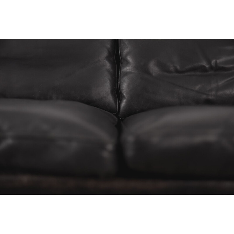 Early vintage Black Leather 3-Seater Sofa by Kurt Østervig for Centrum Møbler Danish 1950s