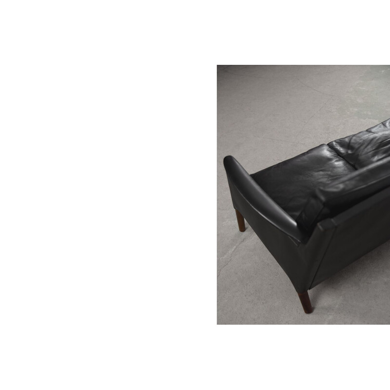 Early vintage Black Leather 3-Seater Sofa by Kurt Østervig for Centrum Møbler Danish 1950s